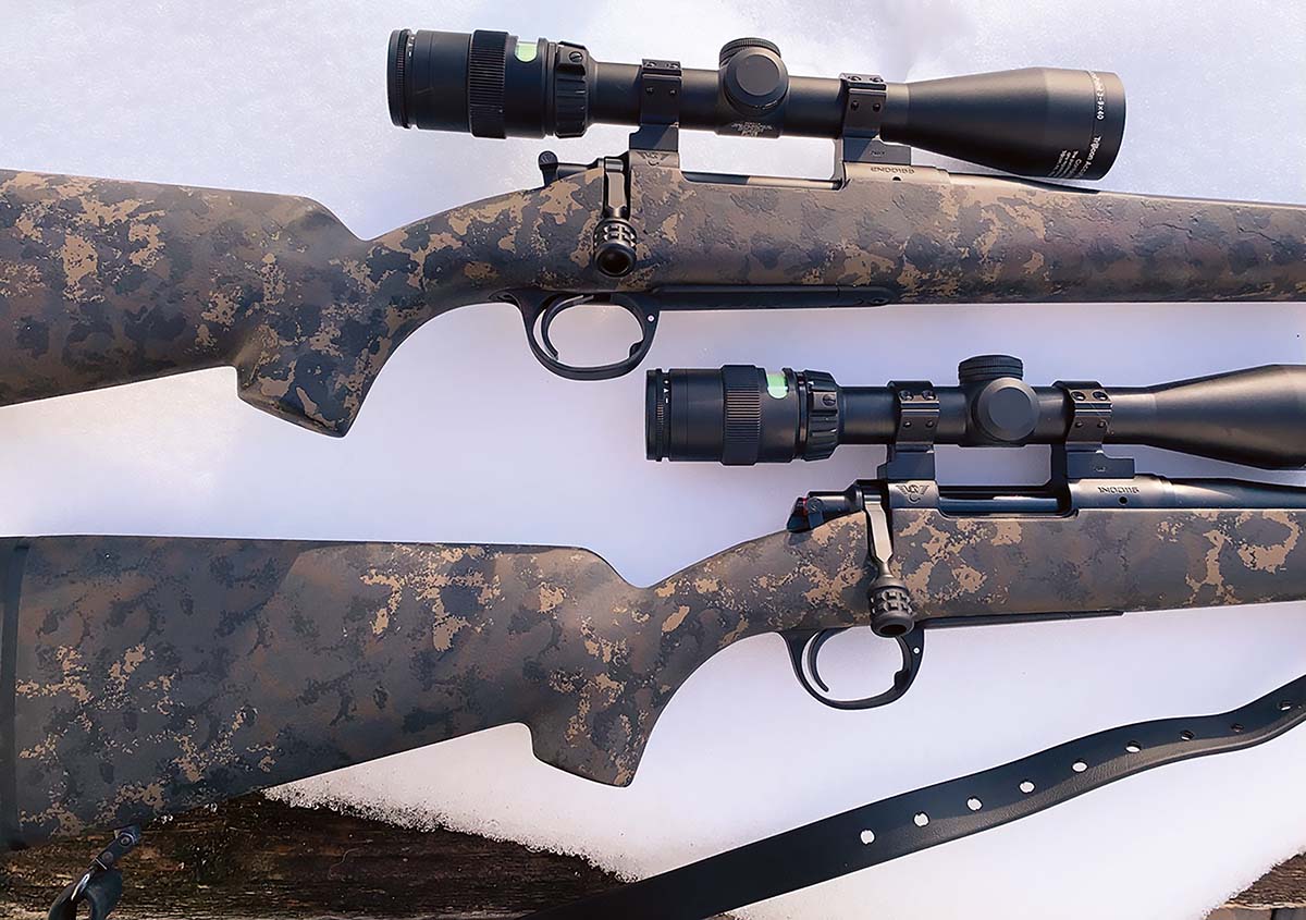 The Model 20 (top) alongside the Model 20S Mini Action for comparison, both having Kodiak Rogue finished stocks.